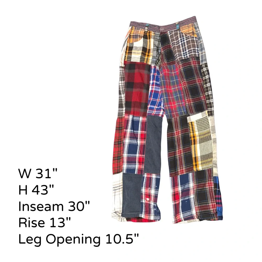 Vtg 90's Custom Patchwork Plaid Flannel Pants Relaxed Fit High Rise 31x30 grunge